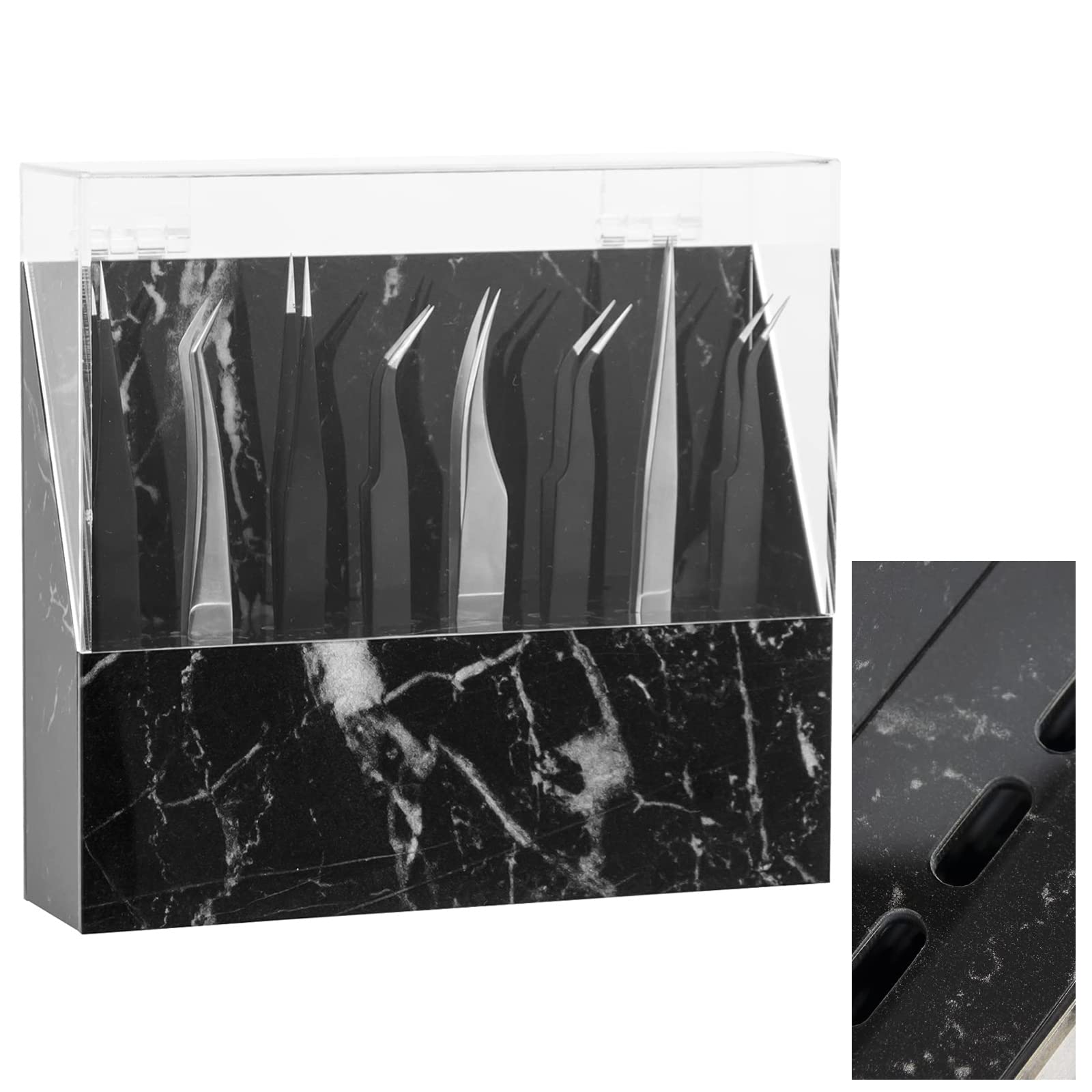 LXIANGN 8 Holes Eyelash Tweezers Holder Case for Lash Extensions, Black