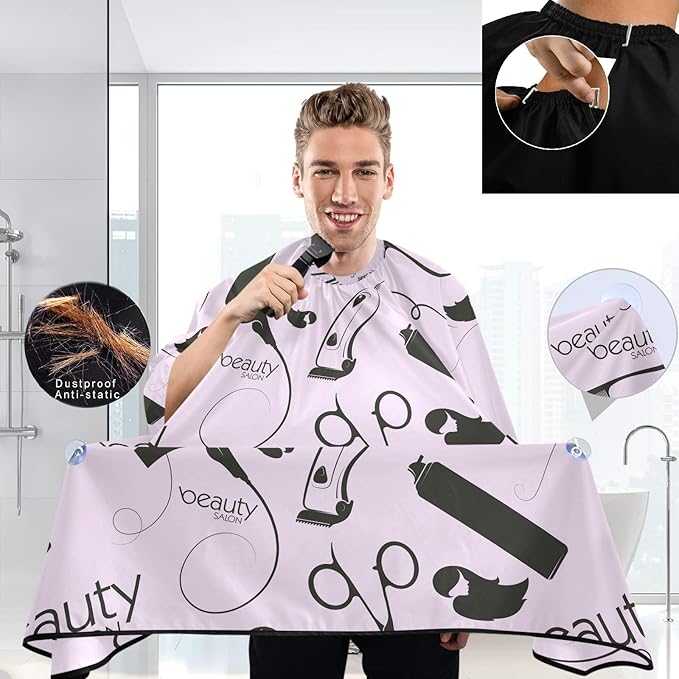 visesunny Beauty Salon Barber Stylist Hair Pattern Barber Cape Anti-Static Hair Cutting Cape with Snap Closure Professional Salon Polyester Beard Shaving Bib Water-Resistant Hairdressing Cape Adjustab