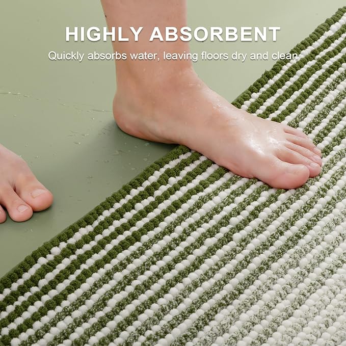 Bathroom Rugs Sets 2 Piece, Toilet Rugs U-Shaped, Contour Bath Mat Set for Toilet Bathroom, Soft Absorbent Chenille Bath Carpet, Quickly Dry, Washable (Sage, 32" x 20" + 24" x 20")