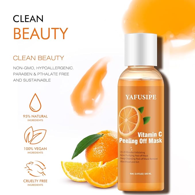 Peel Off Face Mask Vitamin C Peel Off Masks, Blackhead Mask Orange Peeling Lotion Exfoliating Blackhead Remover Poreless Deep Cleanse Purifying Hand Masks for Face Arms Neck Gifts 3.4 FLOZ