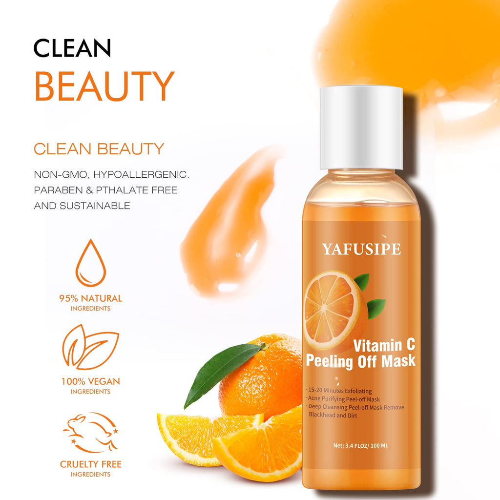 YAFUSIPE Peel Off Face Mask Vitamin C Peel Off Masks, Blackhead Mask Orange Peeling Lotion Exfoliating Blackhead Remover Poreless Deep Cleanse Purifying Hand Masks for Face Arms Neck Gifts 3.4 FLOZ