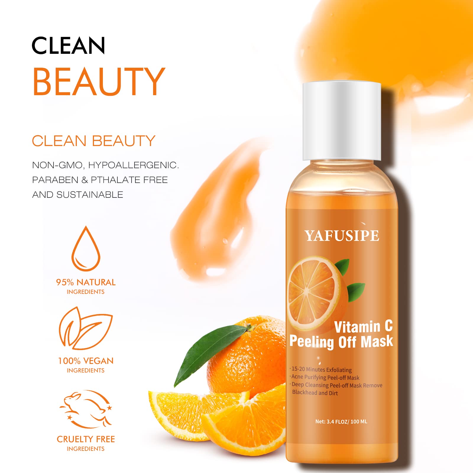 YAFUSIPE Peel Off Face Mask Vitamin C Peel Off Masks, Blackhead Mask Orange Peeling Lotion Exfoliating Blackhead Remover Poreless Deep Cleanse Purifying Hand Masks for Face Arms Neck Gifts 3.4 FLOZ