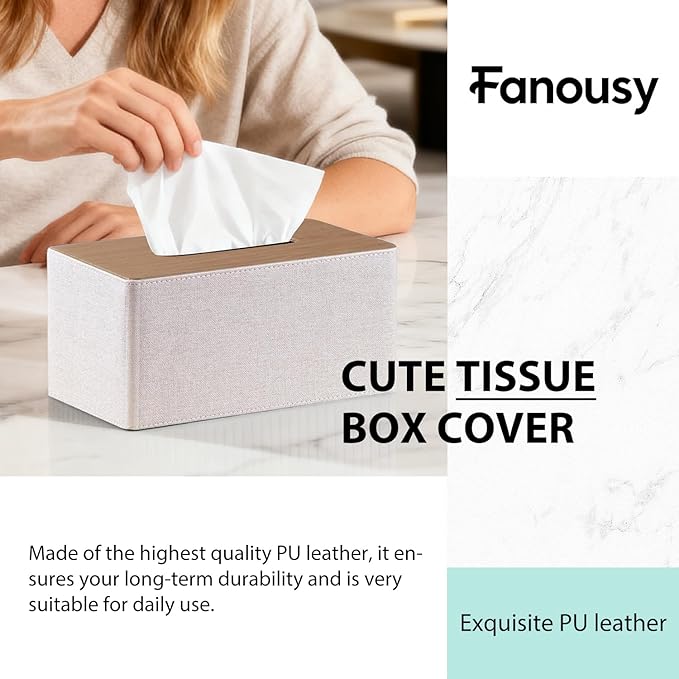 Larger Tissue Box Cover, Modern PU Leather Rectangular Facial Tissue Holder, Minimalist Tissue Organizer/Dispenser, Napkin Storage Box for Bathroom,Vanity Countertop, Nightstand, Office, Home Decor