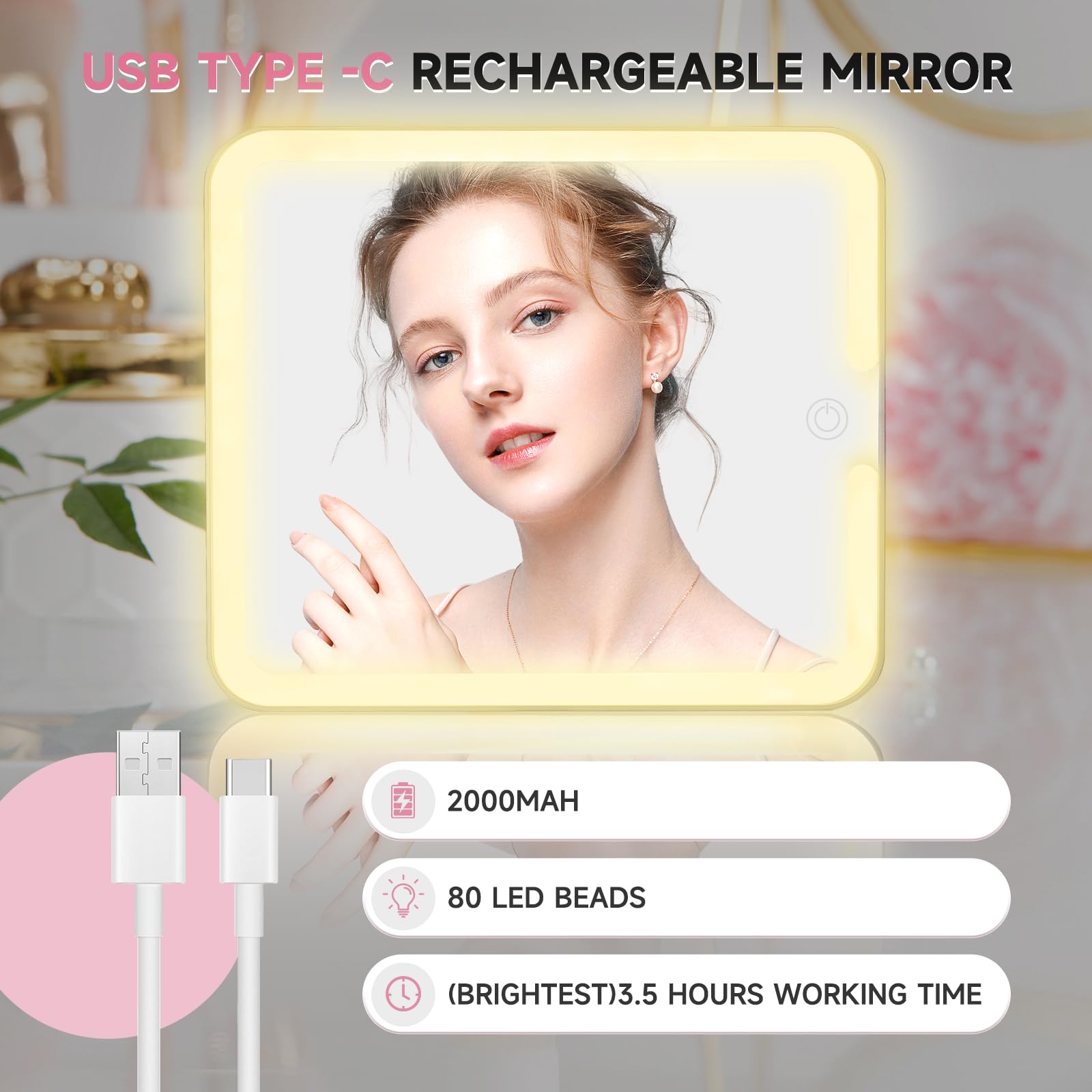 Leeora&Leekoo Makeup Box with Lighted Mirror,Portable Makeup Train Case Organizer (Pink1)