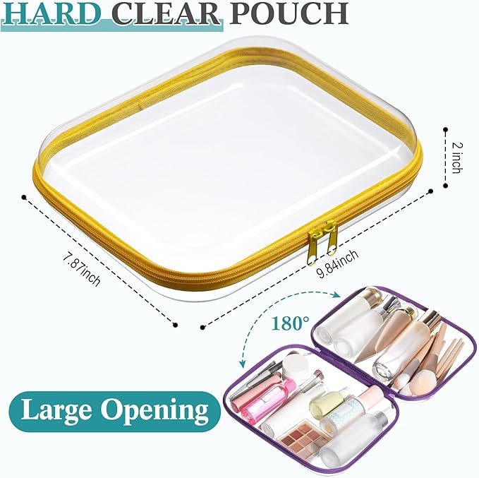 Sanwuta 6 Pcs Clear Hard Zipper Case Plastic Zipper Pouches Transparent Makeup Bag Pencil Case Pouches Toiletry Diaper Bag for Travel Toy Storage Organizer Bins