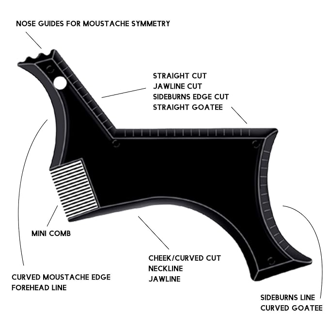 Beard Shaping Tool Trimmers for Men, Kucheed Beard Shaper with Inbuilt Comb Cool Care Black Transparent, Beard & Mustache Trimmers Cut Buddy Beard Lineup Tool Styling Template Comb barber Accessories