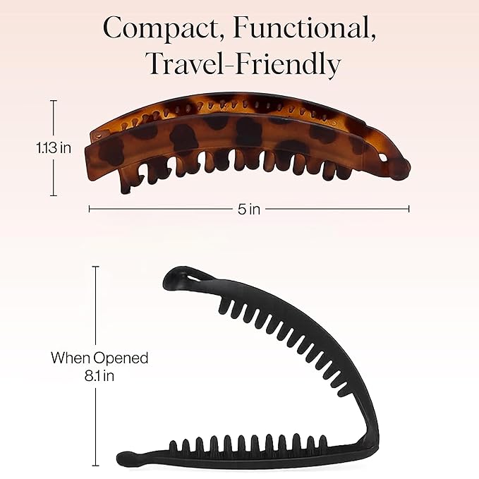 Kitsch Banana Clips For Women - Retro 80s Style Banana Hair Clips | Secure & Durable, No Crease Hair Accessories for Women | Styling, Ponytails & Updos - Black & Tort, 2pcs