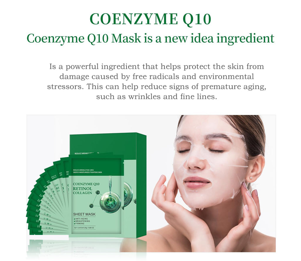 Pack of 10 Collagen Face Mask, Face Masks Skincare with Coenzyme Q10 Retinol Anti Aging Facial Masks Skin Care Hydrating Face Beauty Care Masks for Deep Repairing and Moisturizing Anti Wrinkles