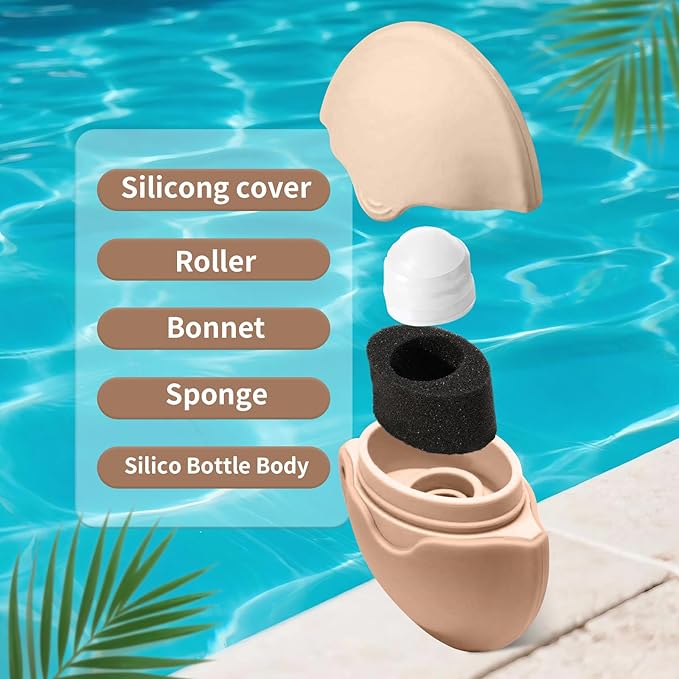 Sunscreen Applicator with Replaceable Body Sunblock Lotion Sponge 1.86oz Sunscreen Sponge Applicator Refillable Portable Silicone Washable for Women Adults Family Travel Size (khaki)