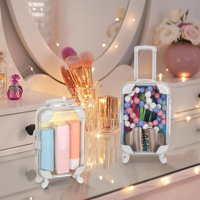 Honeydak 3 Pcs Mini Plastic Suitcase False Eyelashes Tray Luggage Trolley Candy Box Clear Suitcase Packaging Case Party Favor Box for Jewelry Cosmetic Hairpins Storage (Pastel Color,7 x 3.7 x 2 Inch)