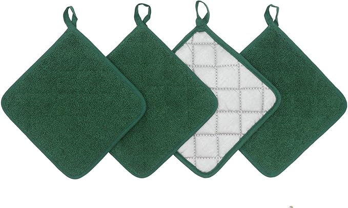 GQZLUCK Cotton Pot Holders, Hot Pads for Kitchen,Set of 4, Dark Green