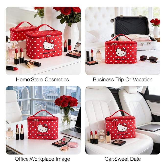 Vimanllie Large Travel Makeup Bag Cosmetic Bags with Dedicated Brush Holder, Portable Toiletry Organizer with Handle for Girl,Cute Storage for Women