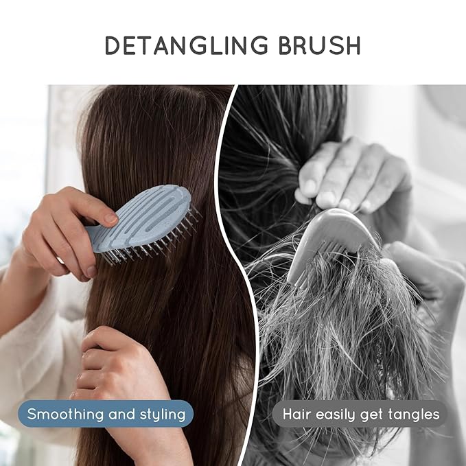 Ecoed Hair brush, Vented Detangling Brush, Quickly Detangles and Smooths hair for Curly, Thick, and Straight Hair, Hair Brush for Women and Men, Blue, Eco Friendly, Sustainable Material