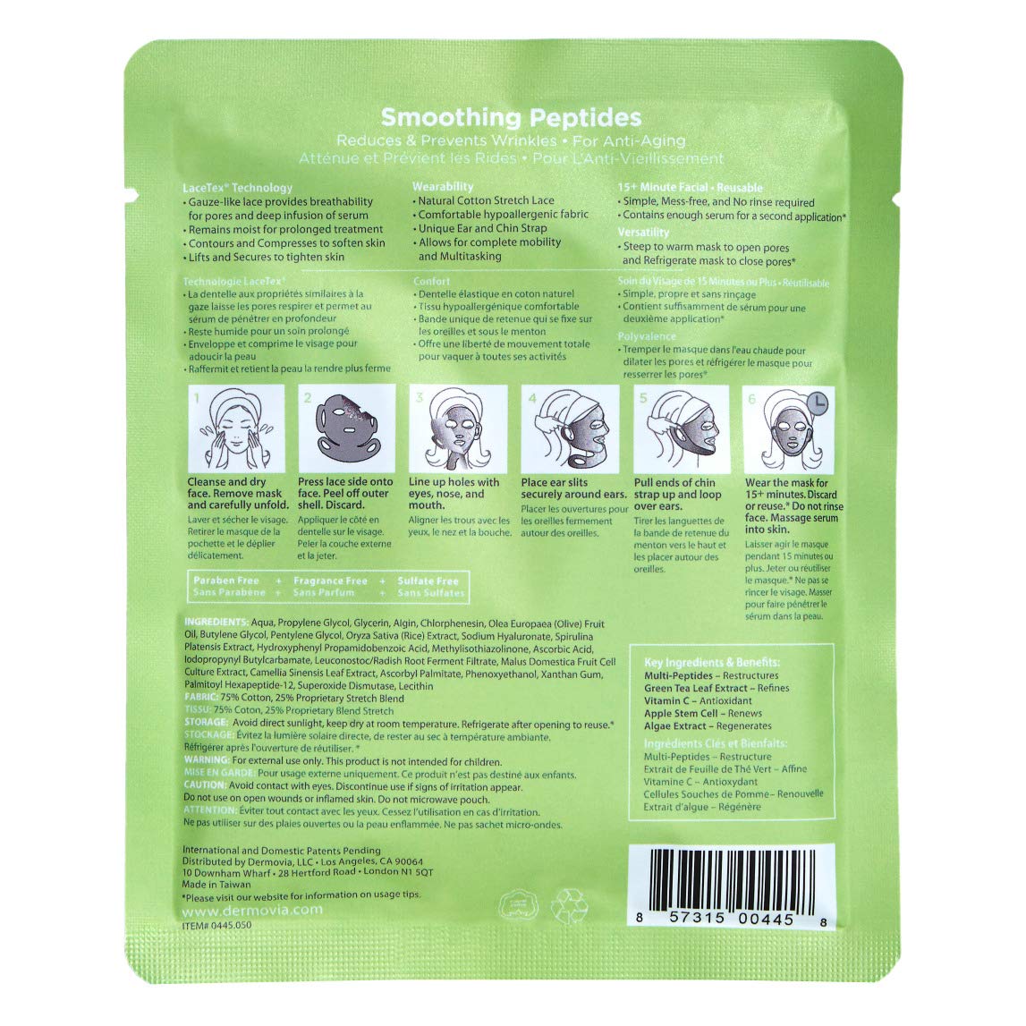 DERMOVIA LACE YOUR FACE Patented Compression Facial Mask, AS SEEN ON SHARK TANK, Reusable Biodegradable Cotton Anti Aging Skin Care, Smoothing Peptides, 4 pack
