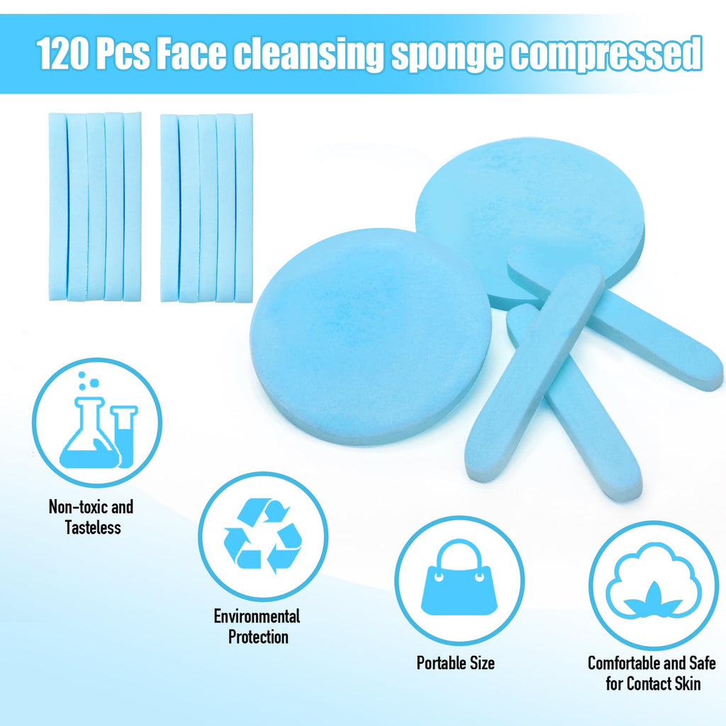 120 Pcs Facial Sponge Compressed, Luxiv Face Cleansing Sponge Estheticians Compressed Makeup Facial Sponge Round Wash Face Sponges for Women Compress Exfoliating Removal Sponge (blue)