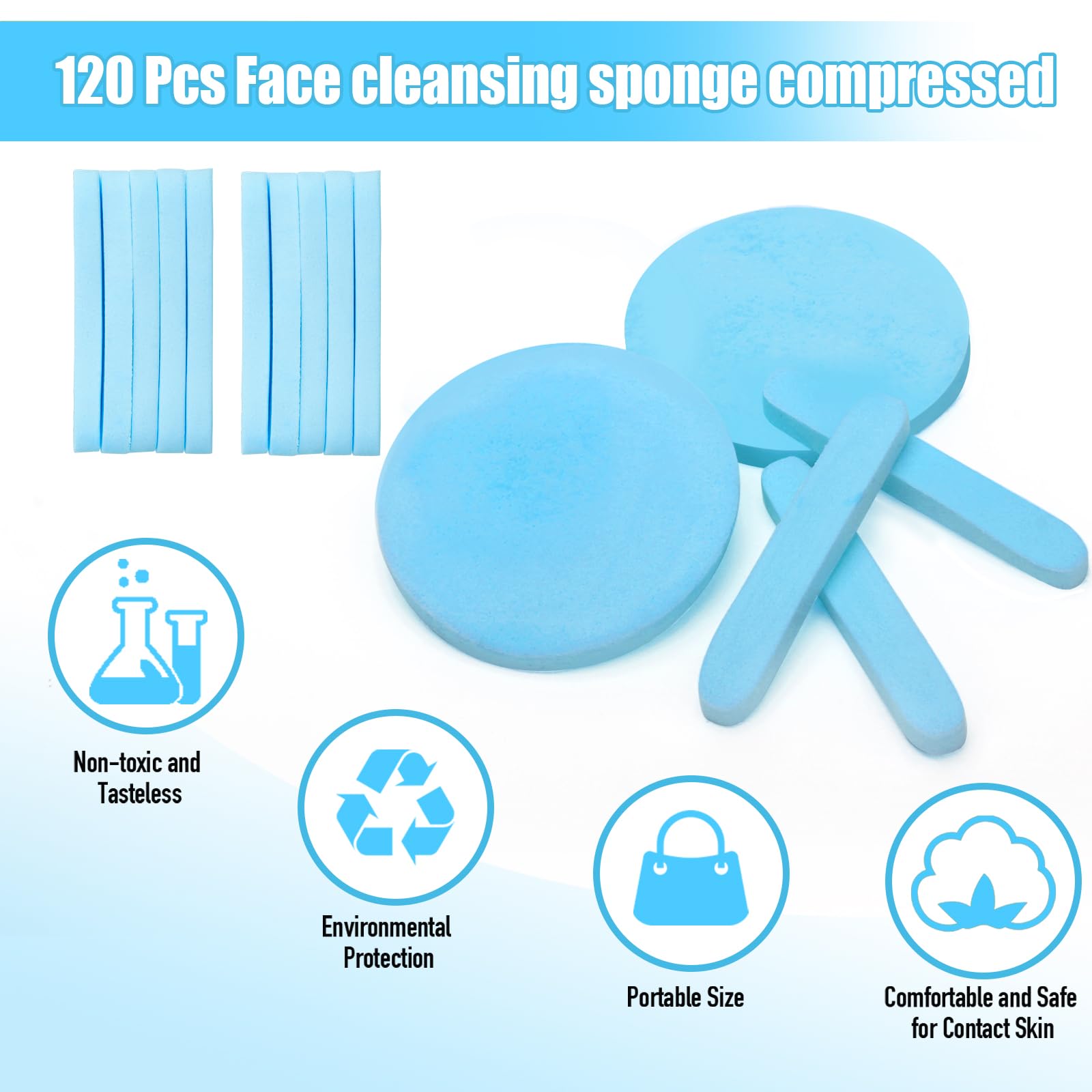 120 Pcs Facial Sponge Compressed, Luxiv Face Cleansing Sponge Estheticians Compressed Makeup Facial Sponge Round Wash Face Sponges for Women Compress Exfoliating Removal Sponge (blue)
