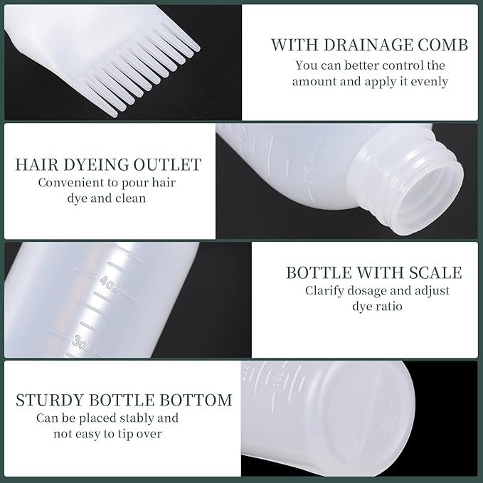 Pimoys 6Oz Root Comb Hair Dye Oil Applicator Bottles for Scalp, White