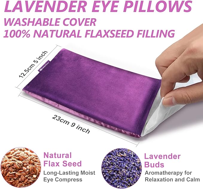 Lavender Eye Pillow for Relaxation, Yoga, Sleeping, Weighted Eye Mask Heated for Headache, Sinus, Dry Eye Relief, Moist Heat Eyes Compress, Meditation Accessories with Aromatherapy, Pack of 6