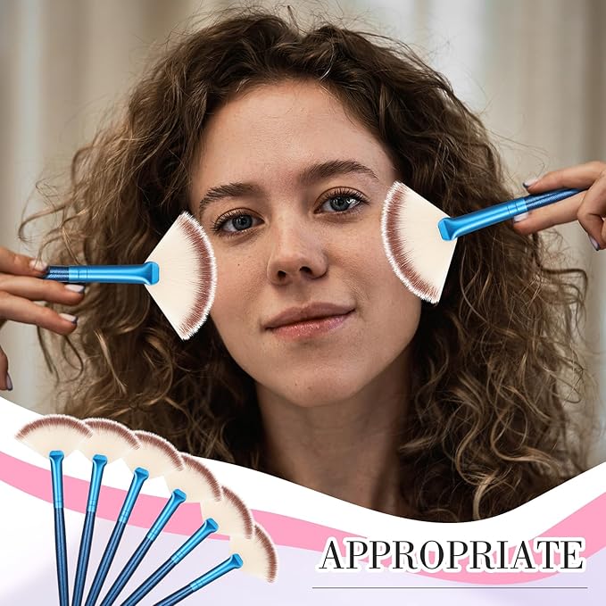 Ziliny 12 Pcs Soft Facial Fan Brush Blush Makeup Brush Face Mask Acid Applicator Multi Use Cosmetic Tools for Peel Mask Makeup for Mud Cream(Blue)