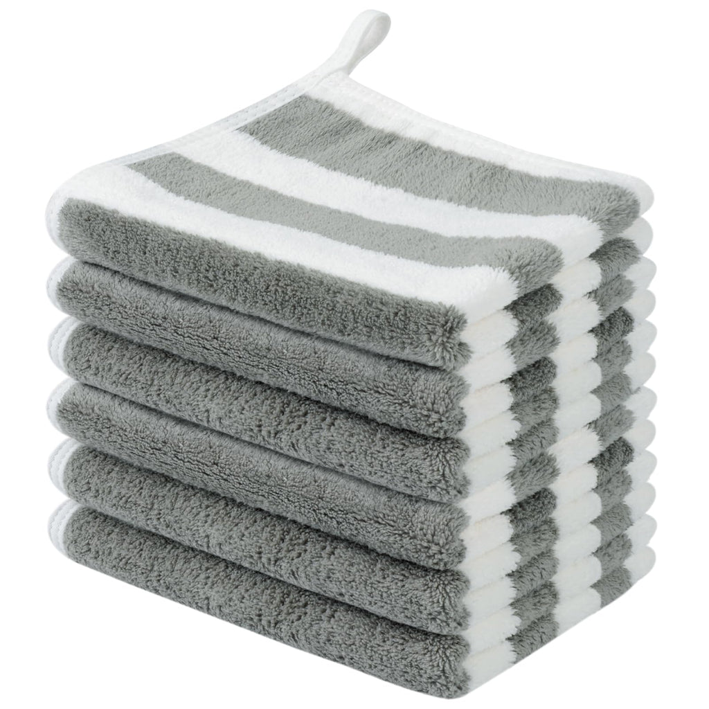 Microfiber Facial Cloths Fast Drying Washcloth 12x12inch Stripes 6 pack