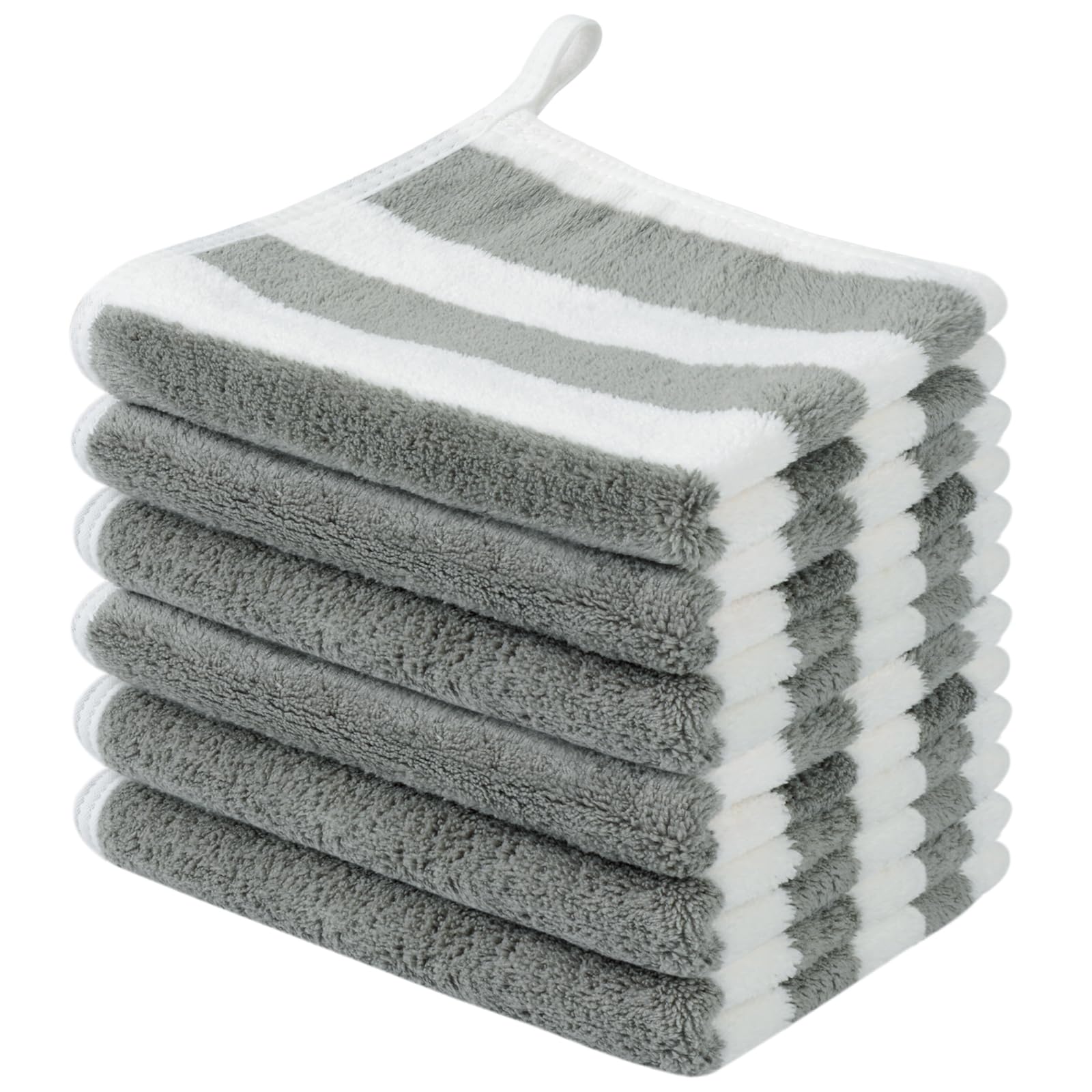 Microfiber Facial Cloths Fast Drying Washcloth 12x12inch Stripes 6 pack
