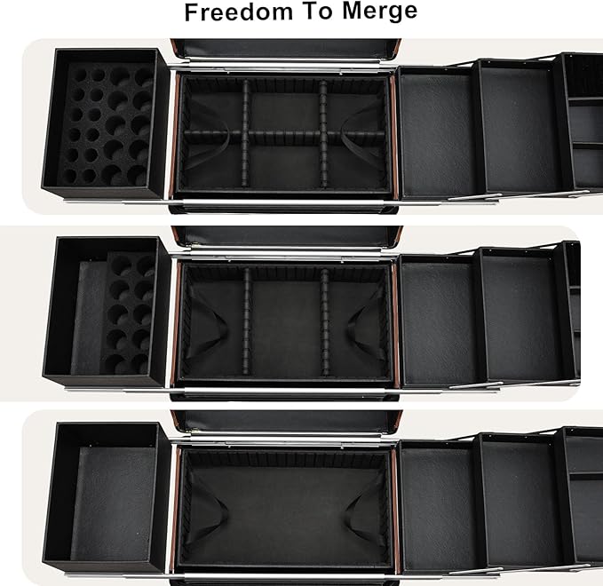 Stagiant Rolling Makeup Train Case Cosmetology Case on Wheels Travel Cosmetic Suitcase Trolley Makeup Luggage Storage Box 4 Tray with Lock Middle Layer Salon Nail Tech Cart Traveling Tattoo Case