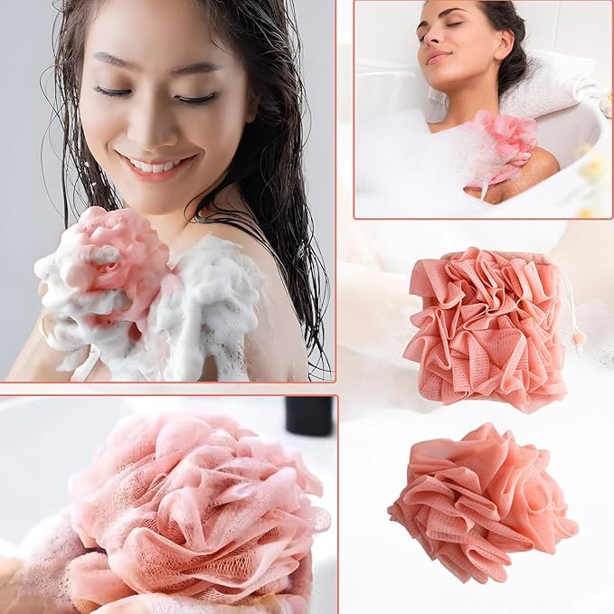 2 PCS Soap Bar Loofah, 2 in 1 Loofah Washcloth Combo, Bath Sponge with Drawstring, That Holds Bar Soap,for Cleansing and Smooth Skin (Pink, Green)