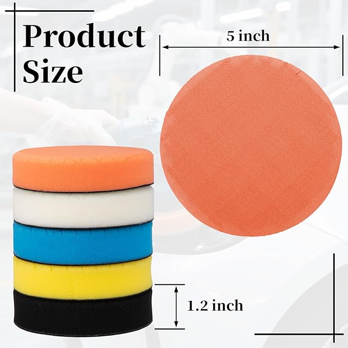 5 PCS 5 Inch Buffing Polishing Pads, Cutting Pads for Polisher, Body Repair Buffing Sponge Pad Kit for 5 Inch Backing Plate, for Car Buffer Compounding, Polishing and Waxing