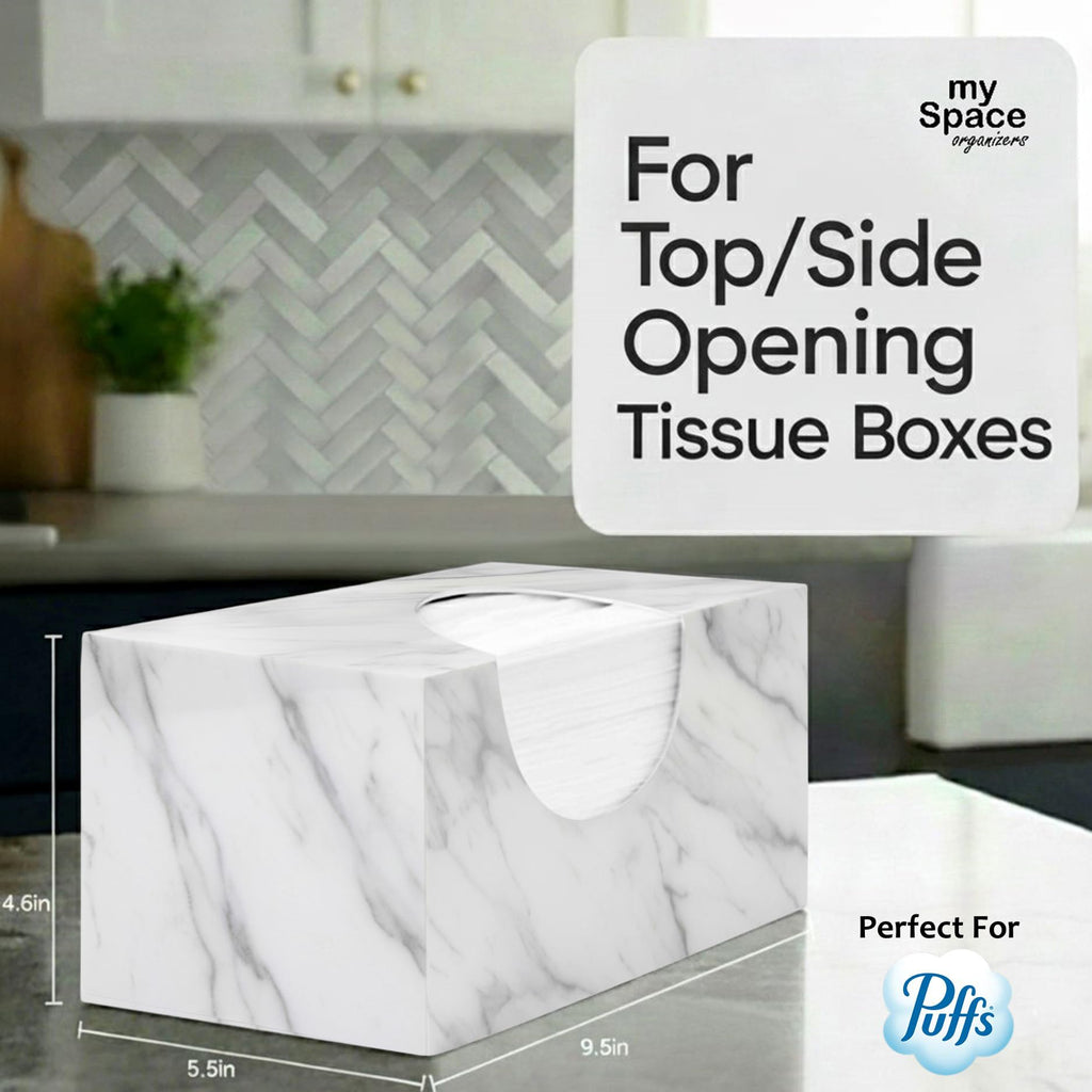 Tissue Box Cover Rectangle - Tissue Box Holder Rectangular - Compatible with Puffs - Acrylic Marble Bathroom Accessories Decor