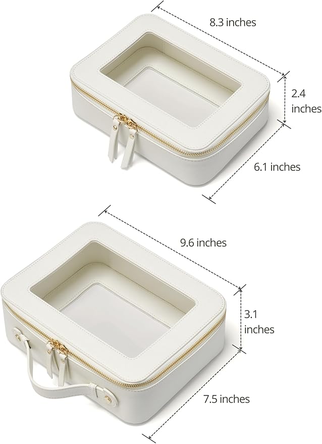 Popvibe Clear Makeup Case Set White Toiletry Bag Travel Large Clear Cosmetic Bag with Zipper, Big Make Up Bag Organizer Women Traveling TSA Approved Transparent Bag Car for Essentials