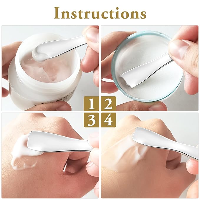 Sibba 3 PCS Facial Spatula Massage Eye Roller Dark Circles Skincare Tool Face Cream Lotion Makeup Stainless Steel Applicator Wand Neck Lines Beauty Instrument Stick Spoon Device(Silver)