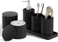 InnJoey 6-Piece Black Bathroom Set - Mesh Textured Resin Bathroom Accessories Set with Soap Dispenser, Toothbrush Holder, Cup, Vanity Tray & Apothecary Jars for Small Spaces