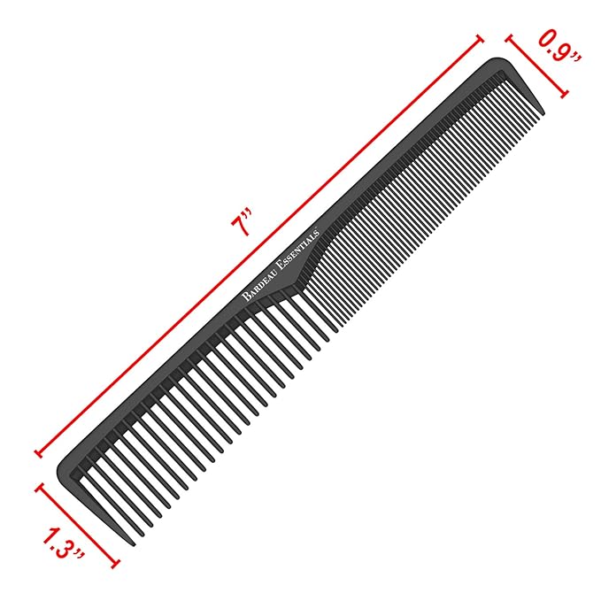 Bardeau Essentials Professional 7 Inch Black Carbon Fiber Anti Static Chemical And Heat Resistant Comb For All Hair Types | Fine and Wide Tooth Comb For Men and Women