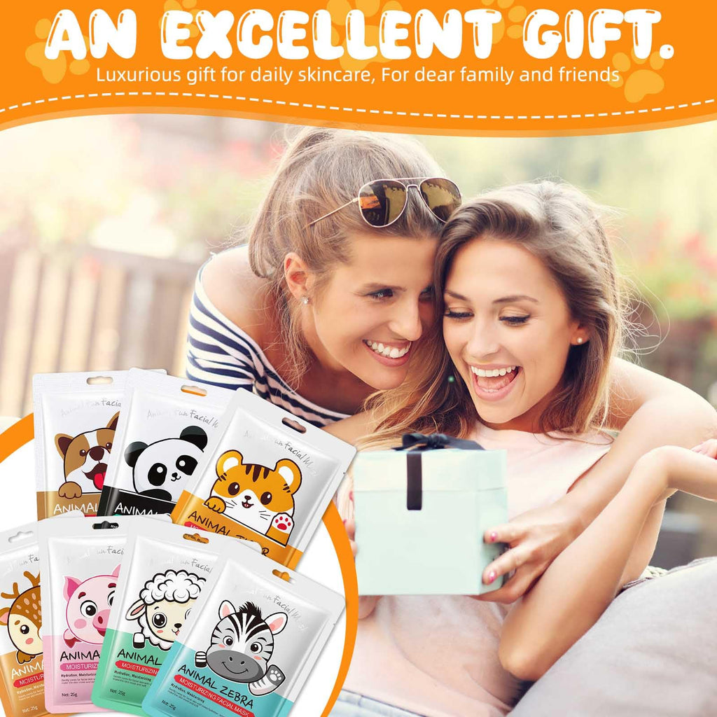 Beenefits 7 Packs Cute Animal Character Design Facial Masks, Deep Hydrating Spa Masks for All Skin Types, Gift for Kids' Birthday Party, Girl's Night, Enjoy Skincare Life