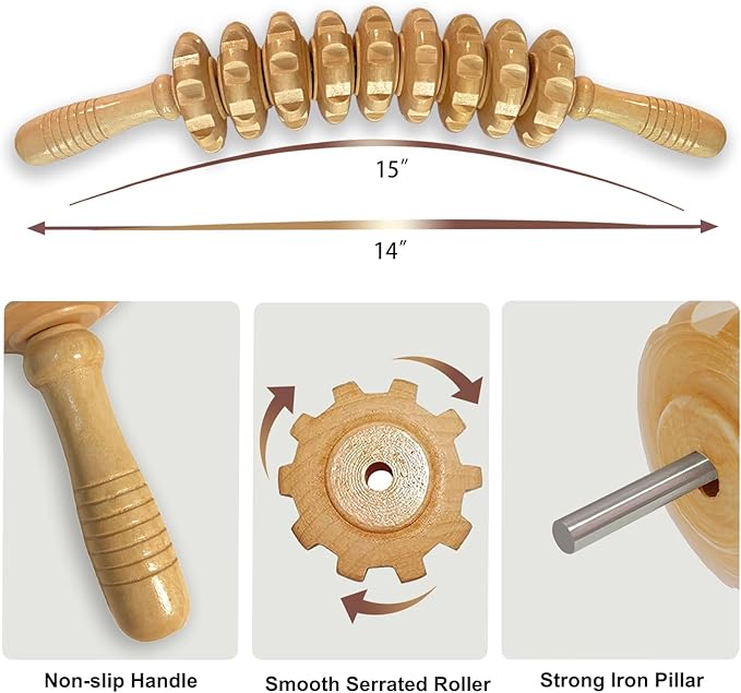 Deston Manual Massage Stick, Curved Wooden Handheld Roller Trigger Point Massager for Fascia, Cellulite, Muscle & Abdomen, Body Therapy Massager, Belly Relief Tool, White