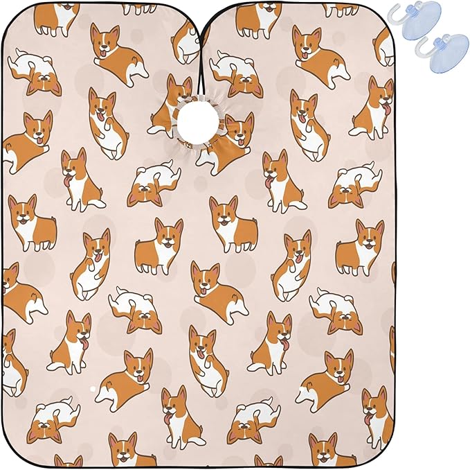 Visesunny Barber Cape - Corgi Dog Cartoon Animal Polyester Hair Cutting Salon Apron - Anti-Static, Water-Resistant Haircut Shaving Cloth Beard Bib