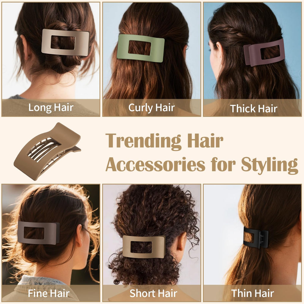8 Pcs Large Flat Hair Clips for Women, Non-slip Big Square Matte Hair Claw Clips