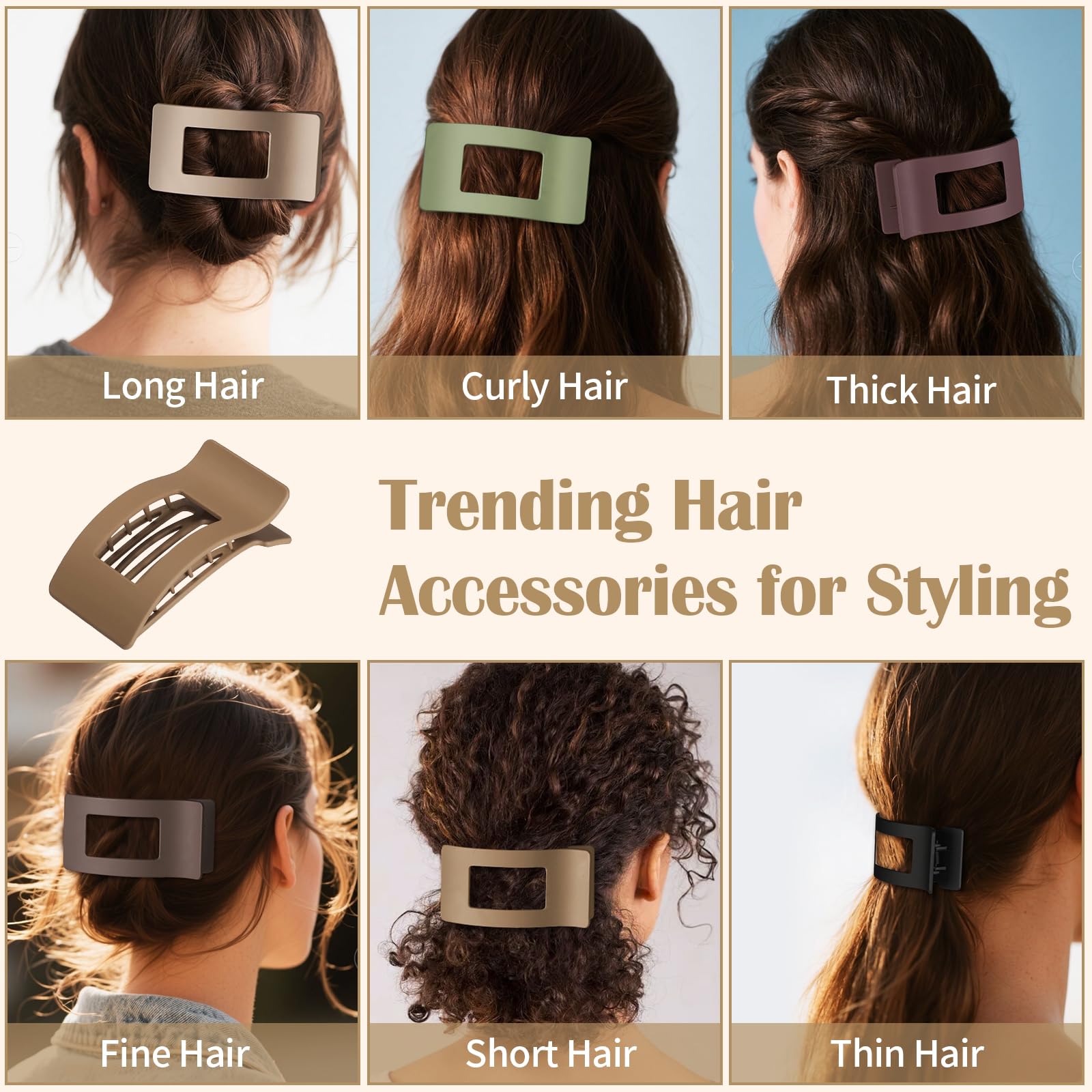 8 Pcs Large Flat Hair Clips for Women, Non-slip Big Square Matte Hair Claw Clips