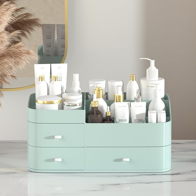MIUOPUR Makeup Organizer with Drawers, Bathroom Counter Organizer, Plastic Cosmetic Display Case, Large Skincare Storage for Vanity Countertop, Ideal for Bedroom Dresser top and Desktop