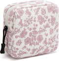 ZOEMTIU Small Makeup Bag for Purse,Mini Cosmetics Bag cute Zipper corduroy Cosmetic Pouch Storage Pouch Travel Toiletry Organizer for Women Girls(Plants Pink)