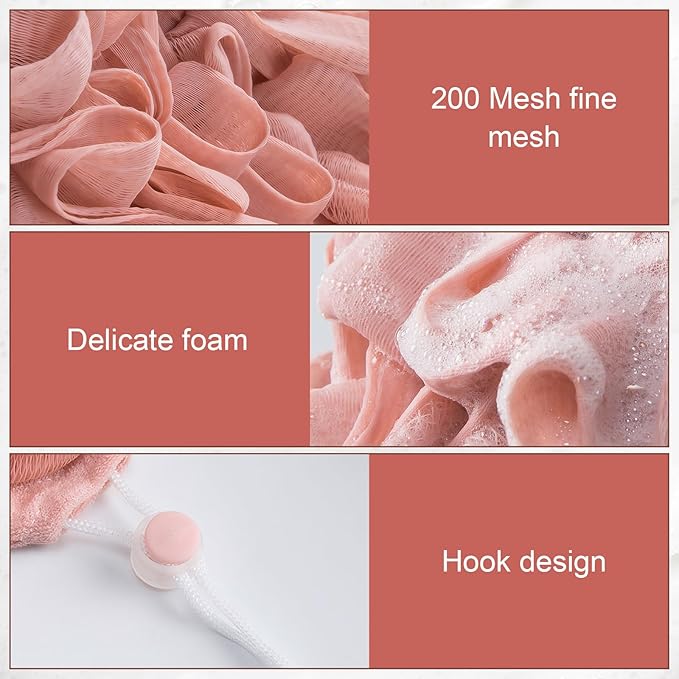 3 Pcs Soap Bar Loofah, 2 in 1 Bar Soap Loofah Pouch Can Hold Soap Effective Exfoliation for Bathing (Khaki + Coffee + Pink)