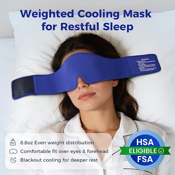 Cooling Gel Eye Mask Sleep: FSA -HSA Eligible, Cold Compress for Puffy Eyes & Migraine Relief - Reusable Gel Weighted Sleeping Mask for Dark Circles & After Surgery, Eye Care,Ice Pack for Eyes, Blue