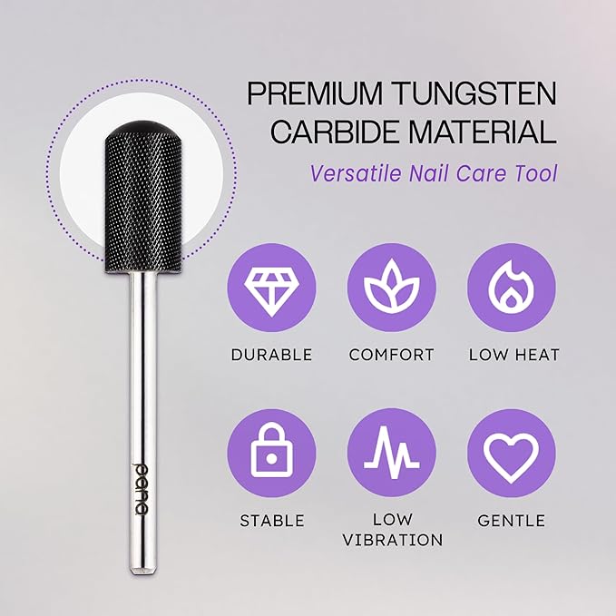 PANA 3/32" Large Smooth Round Top Safety Carbide Nail Drill Bit for Gel Polish & Acrylic Removal Nail Salon Manicure Pedicure Electric File Tools (Large Barrel - DLC Black, Extra Fine)