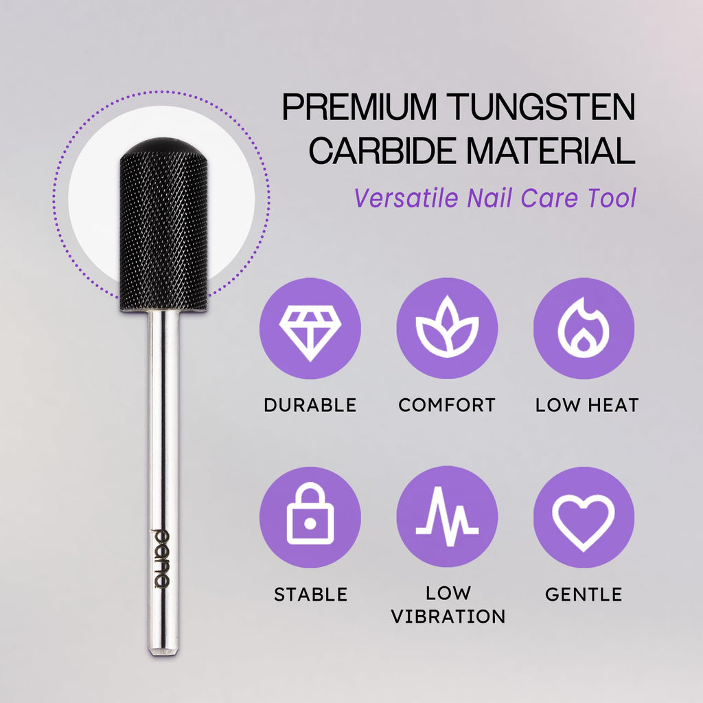 PANA 3/32" Large Smooth Round Top Safety Carbide Nail Drill Bit for Gel Polish & Acrylic Removal Nail Salon Manicure Pedicure Electric File Tools (Large Barrel - DLC Black, Extra Fine)