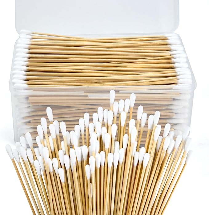 600PCS 6'' Round Long Cotton Swabs - Lint Free Pure Cotton Tips Gun Cleaning Swabs with Durable Stem, Also fit Makeup, Pet Care, Electronic, Household- Case Package(Round Tip)