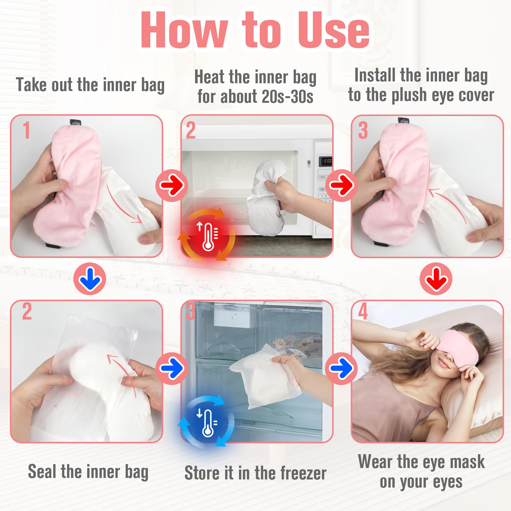BeHoomi Heated Eye Mask, Weighted Sleep Mask Warm Compress for Eyes, Cooling Eye Mask for Sleeping, Reusable Eye Masks for Home, Office, Hot and Cold for Eye Relaxation, Gifts for Women (Pink)