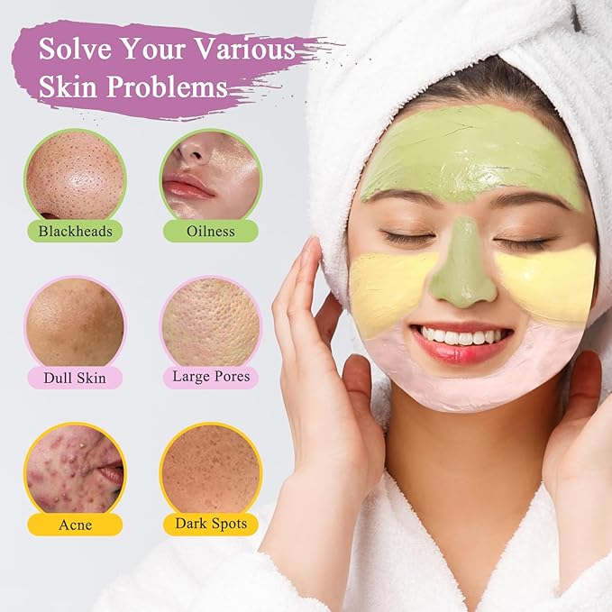 3Pack Clay Mask, Turmeric Vitamin C, Avocado, Rose clay mask for face, Face Mask Skin Care for Deep Cleaning Reduce Blackheads Dark Spots, Spa Gifts for Women, 3.17 Oz Each