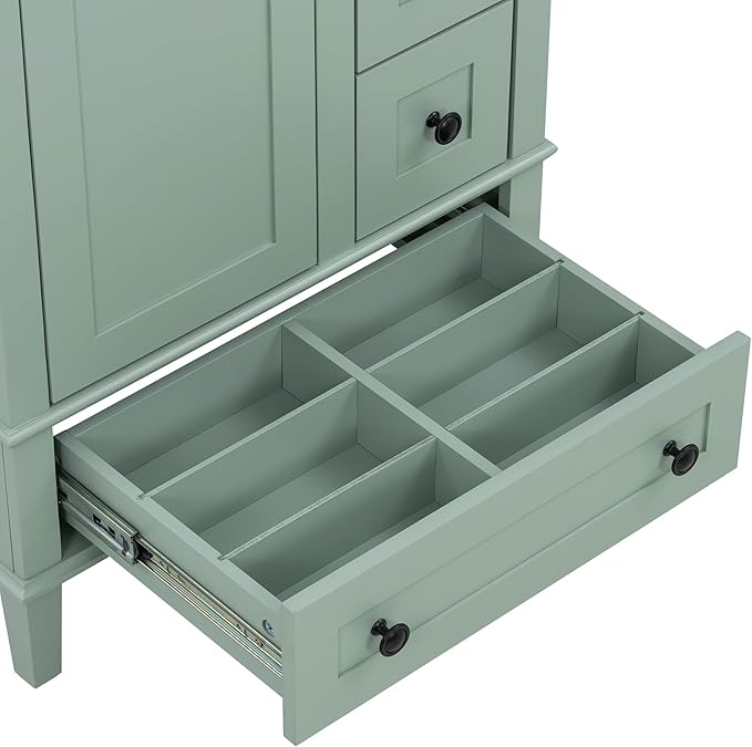 Bellemave 24" Bathroom Vanity with Sink Combo Set, Solid Wood Frame Bathroom Storage Cabinet with 3 Drawers, Soft Closing Cabinet Door with Organizer, Light Green
