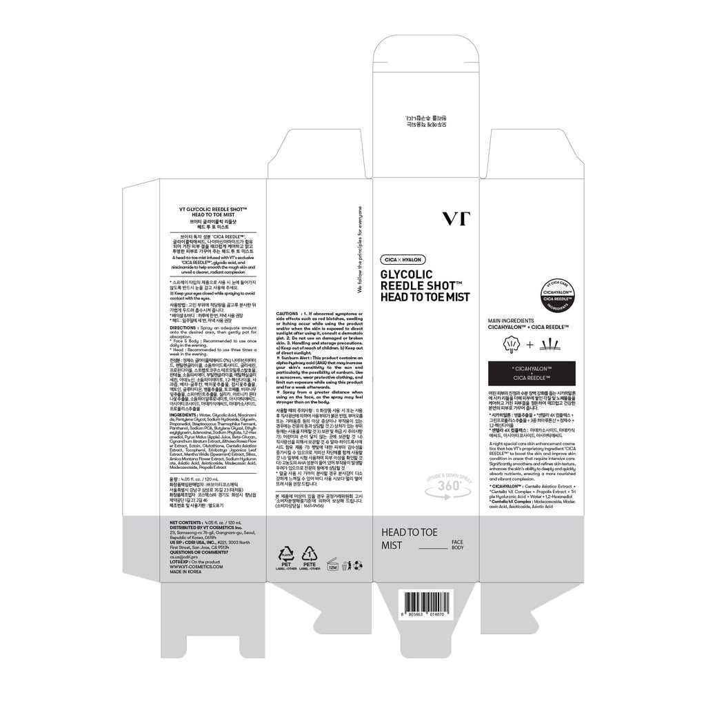 VT COSMETICS 7% Glycolic Acid Reedle Shot Head-to-Toe Mist, 4.05 fl oz