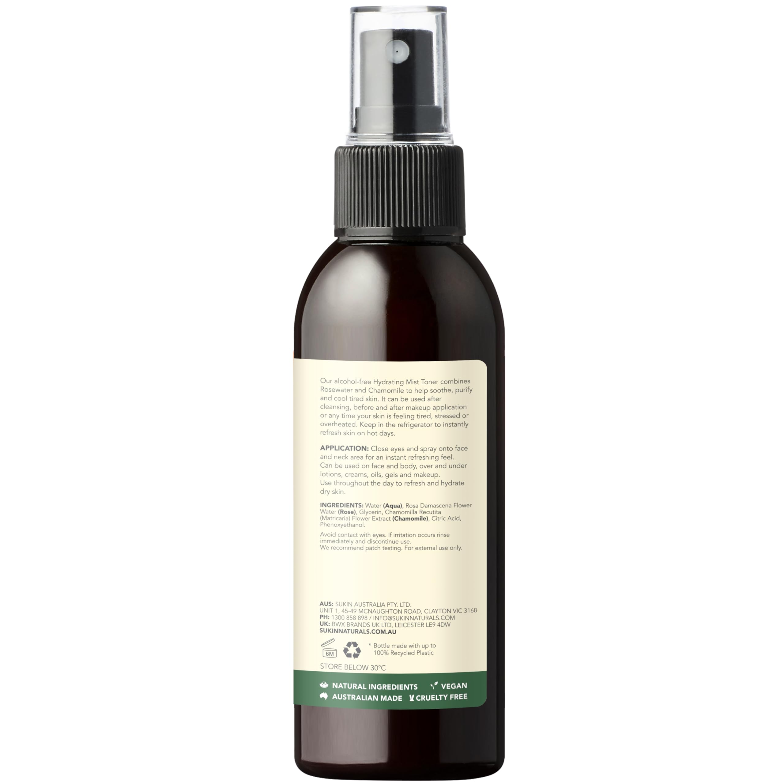 Sukin Original Hydrating Toner, Face Mist – Refreshing Chamomile & Rose Water Spray for Face, Beauty & Personal Care Essentials, 4.23 Oz